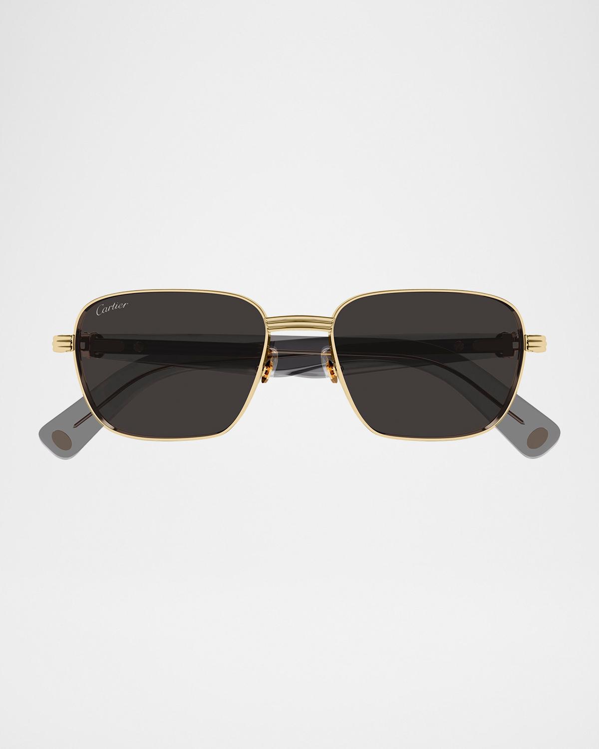 Cartier Men's C-Hinge Metal Rectangle Sunglasses
