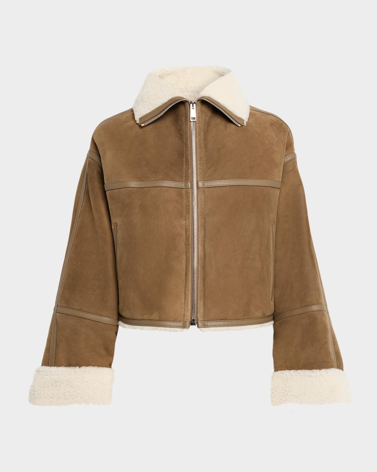 Yves Salomon Suede Merino Lambskin Cropped Jacket