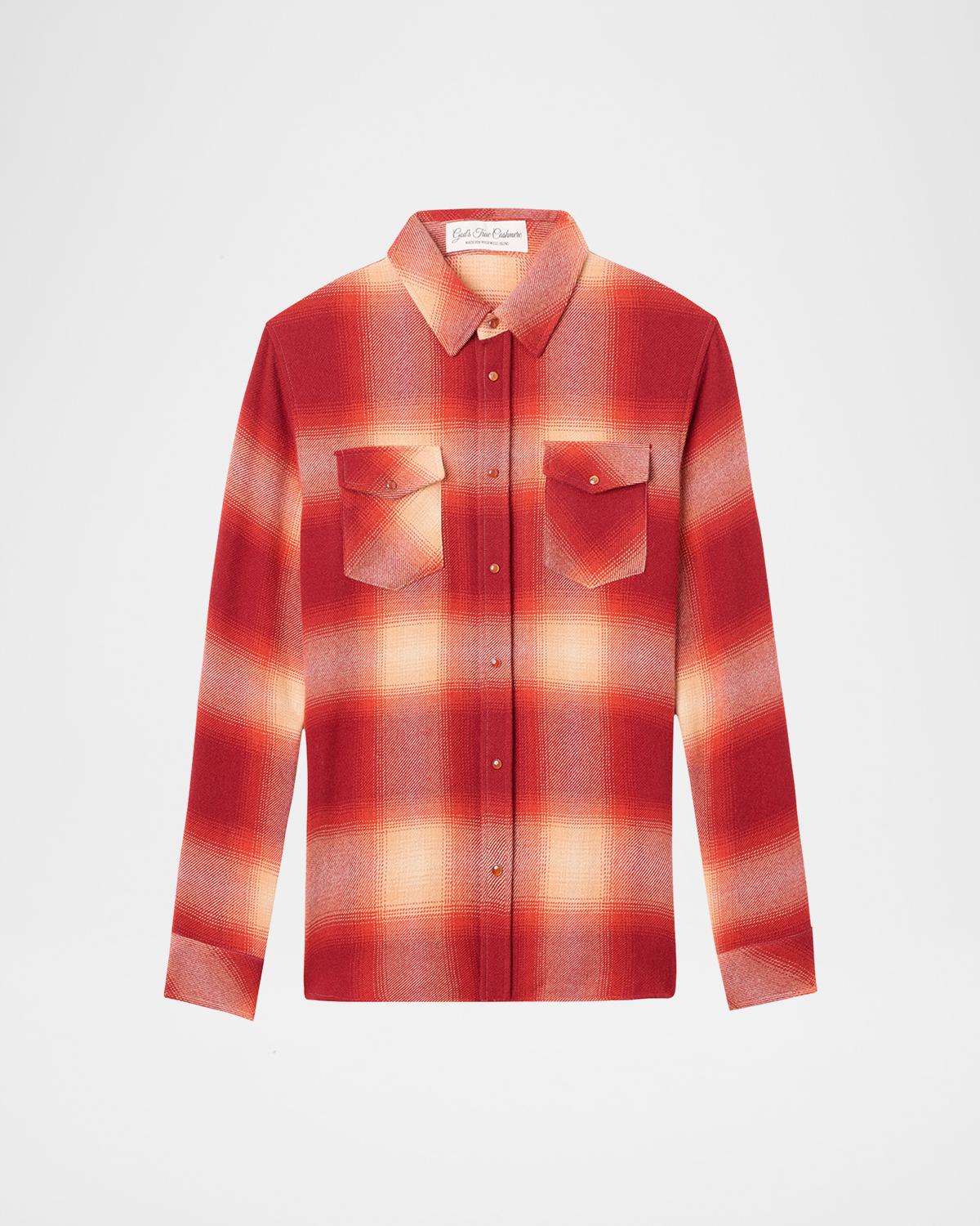 God's True Cashmere Tomato Shadow Plaid Cashmere Sport Shirt