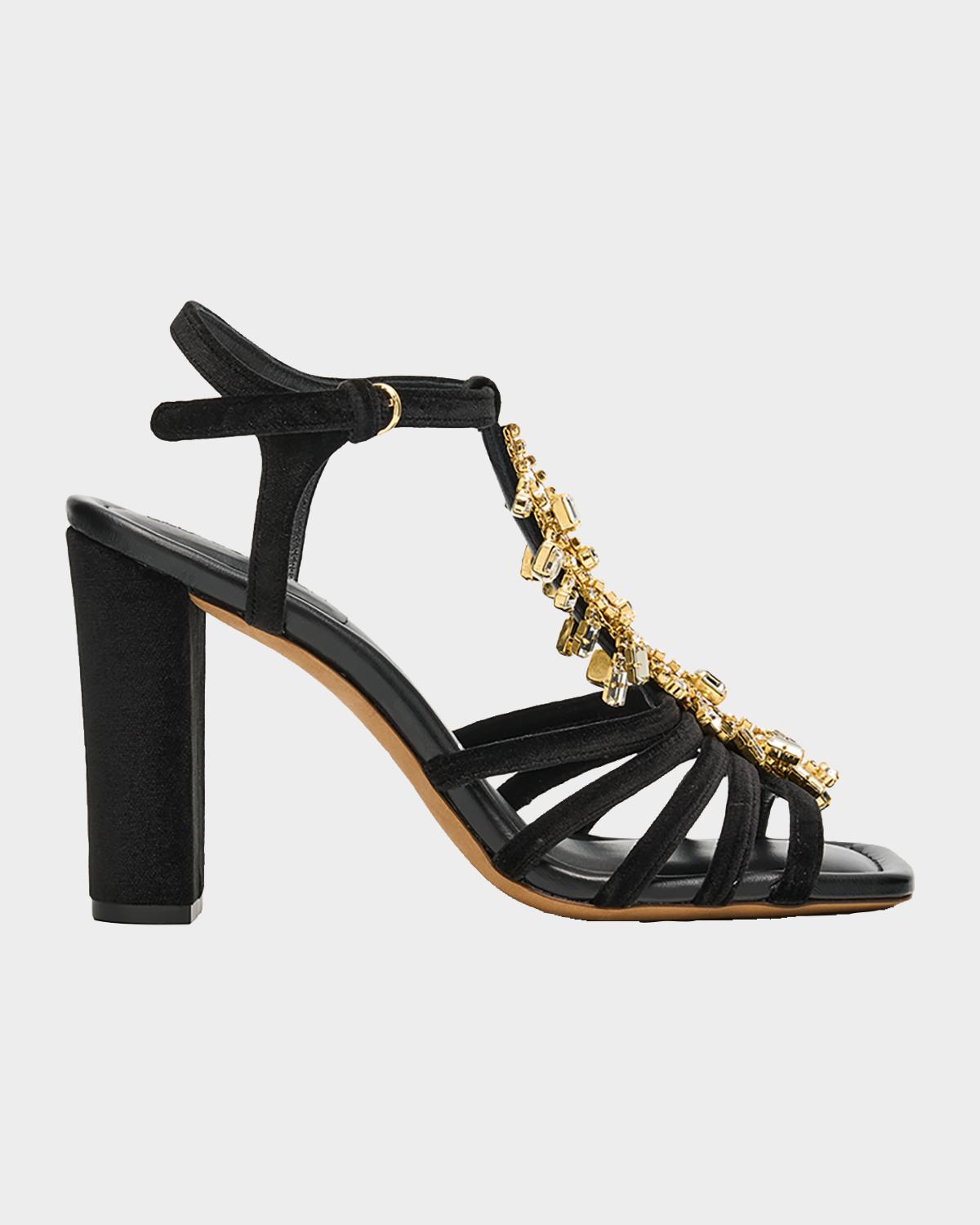 Ulla Johnson 100mm Bianca Crystal T-Strap Velvet Sandals