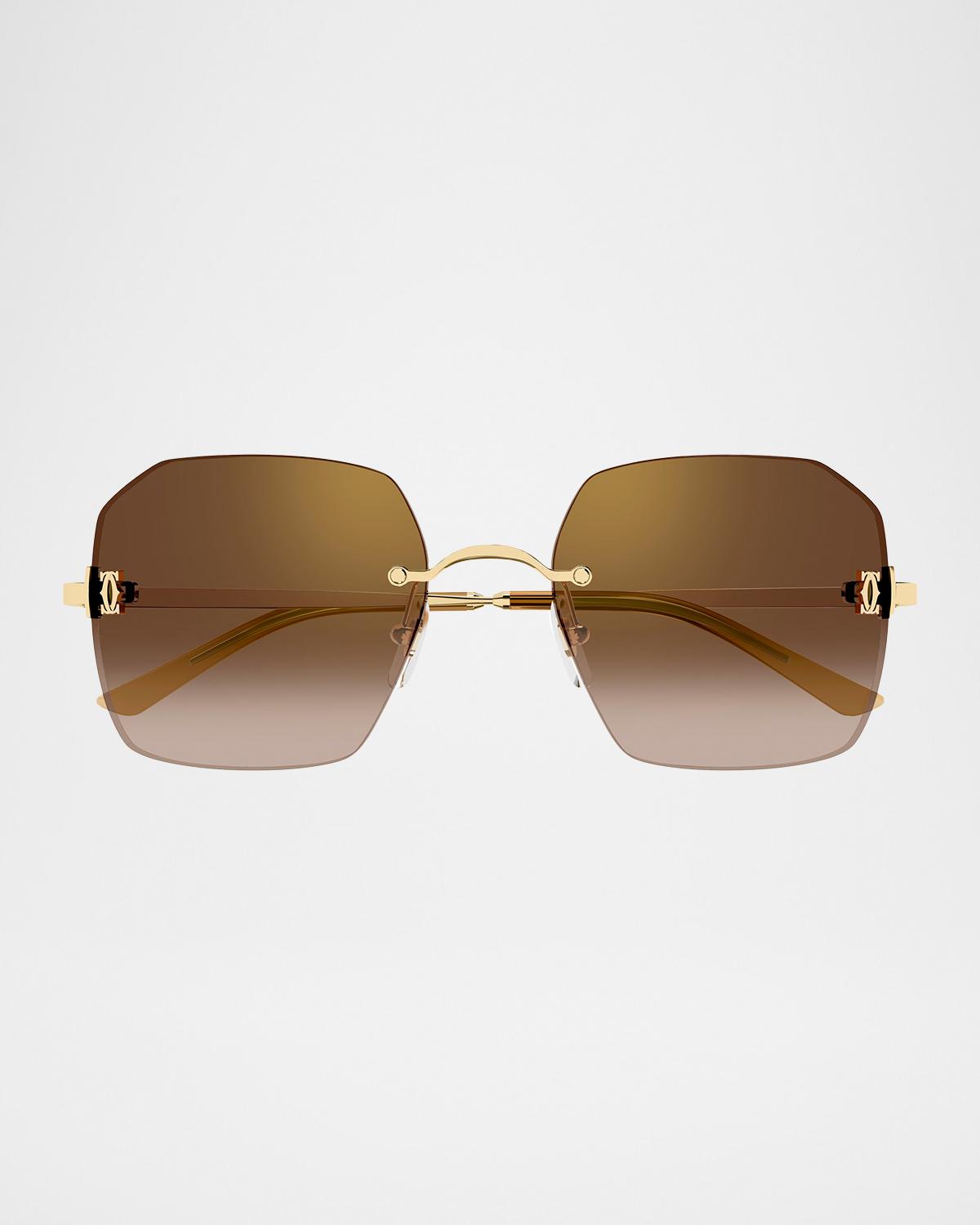 C de Cartier Rectangular Metal Sunglasses