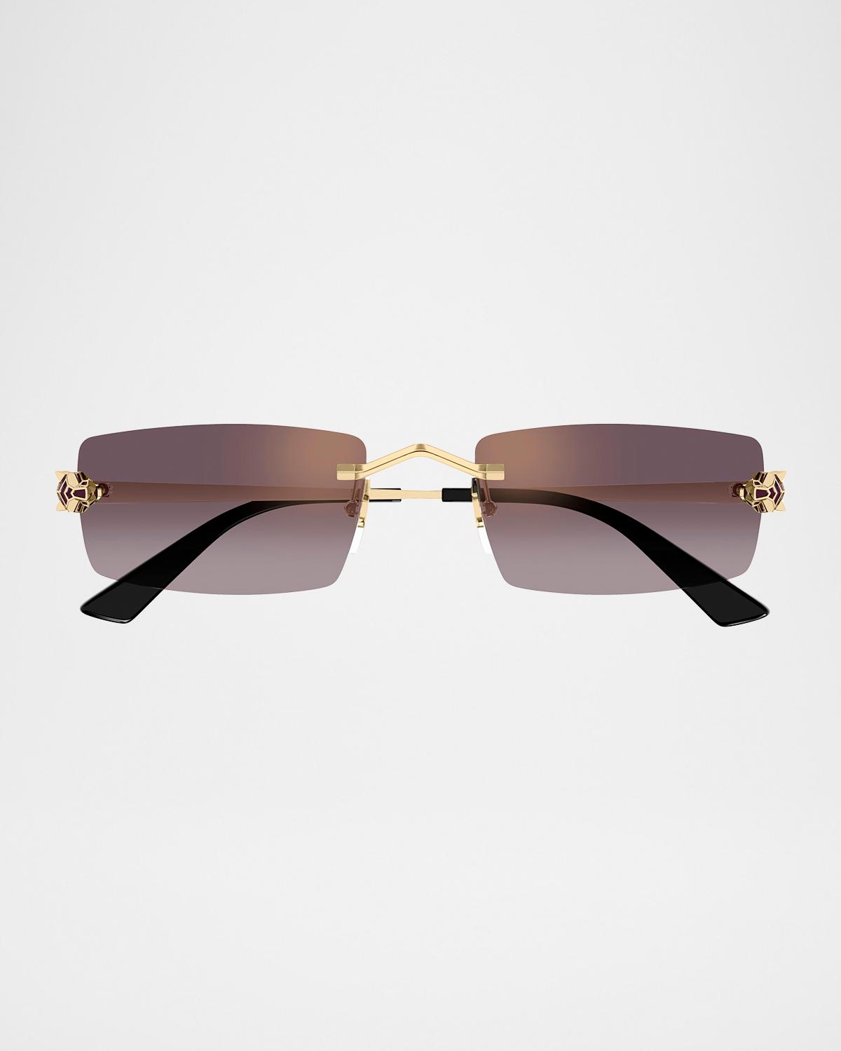 Cartier Panthere Rimless Rectangular Metal Sunglasses