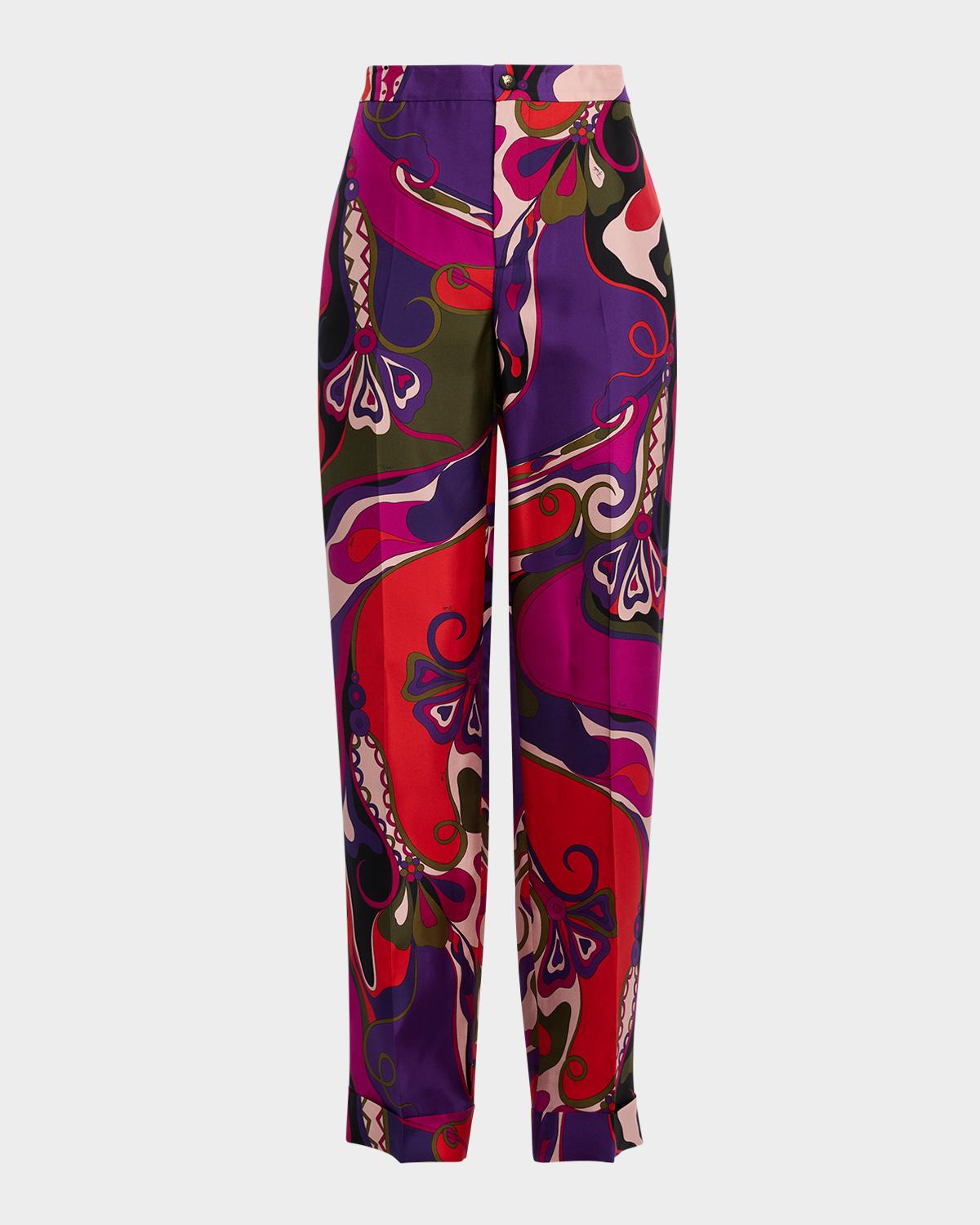 Pucci Orchidee-Print Silk Straight-Leg Pants
