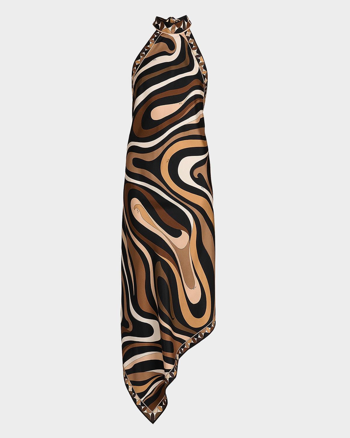 Pucci Marmo-Print Silk Twill Foulard Midi Halter Dress
