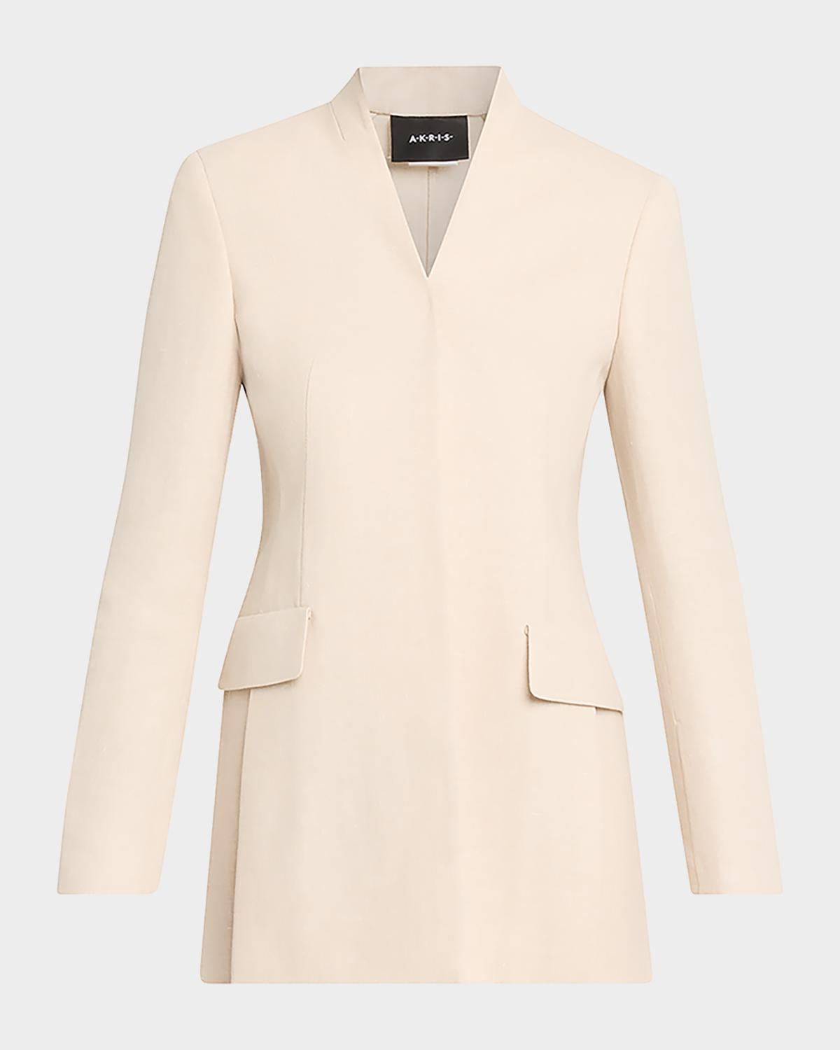 Akris Alvar Linen-Wool Double-Face Cardigan Jacket