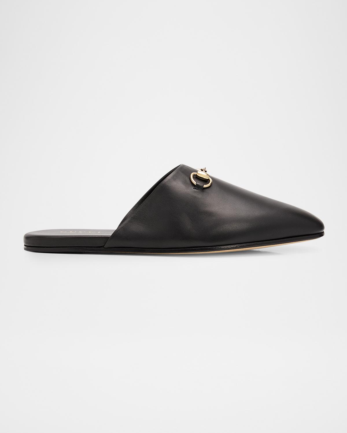 Gucci Men's Lucy Horsebit Nappa Leather Mules