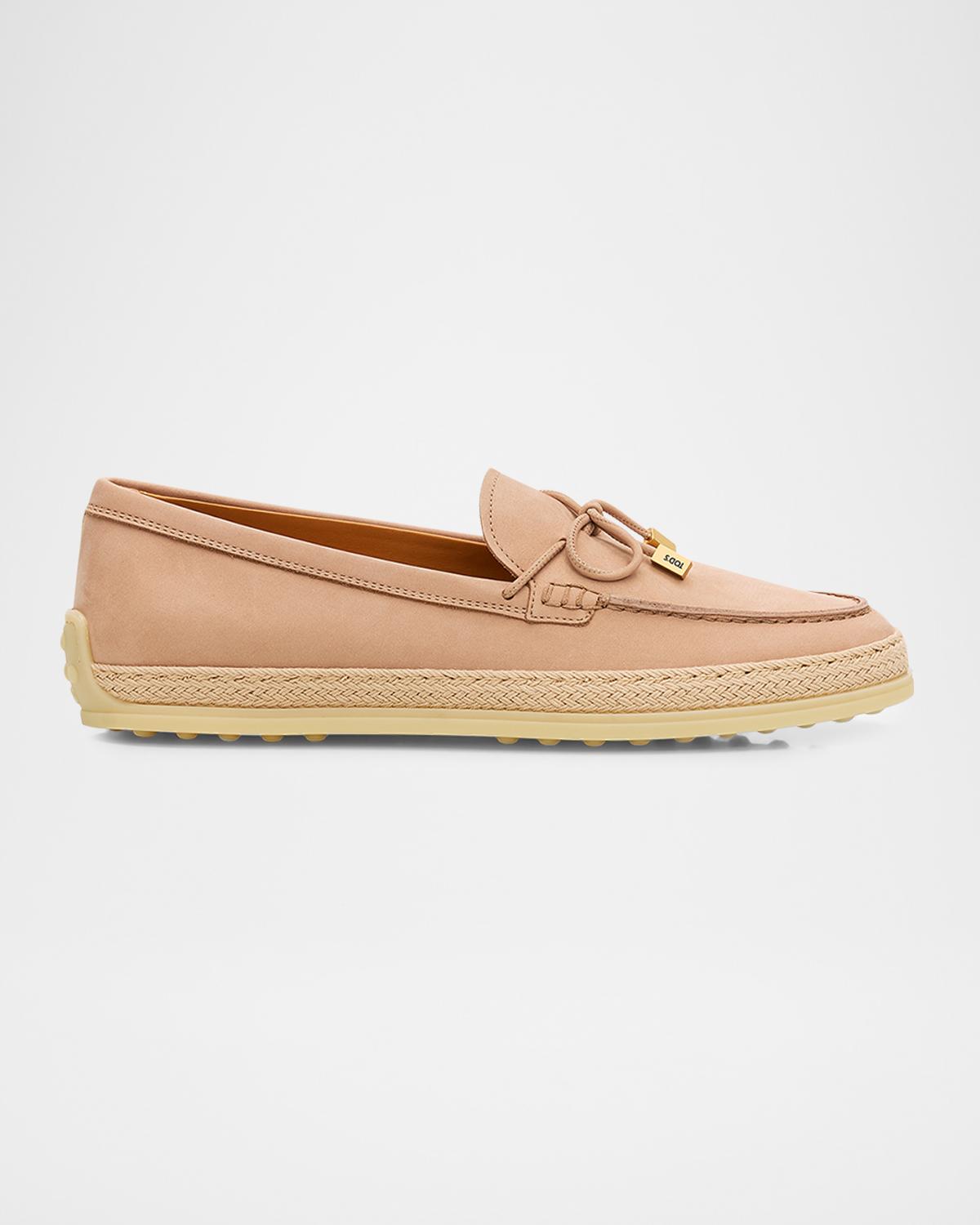 Tod's Nubuck Suede and Raffia Loafers