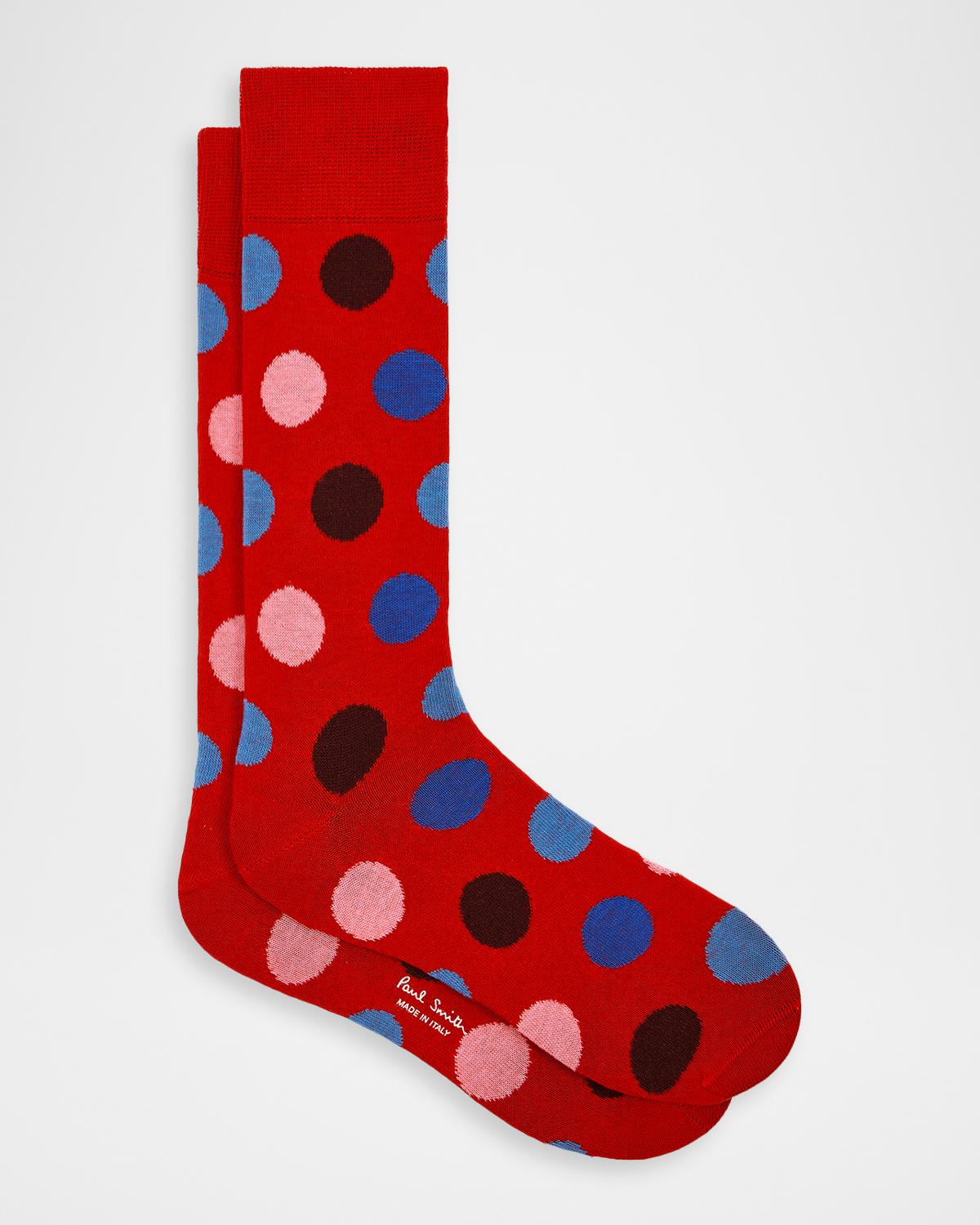 Paul Smith Men's Mike Large Polka Dot Cotton Crew Socks