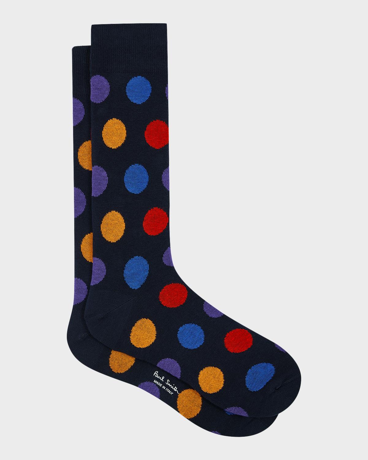 Paul Smith Men's Mike Large Polka Dot Cotton Crew Socks