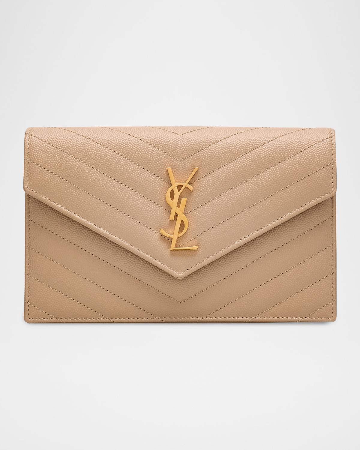 Small YSL Wallet on Chain in Grain Leather