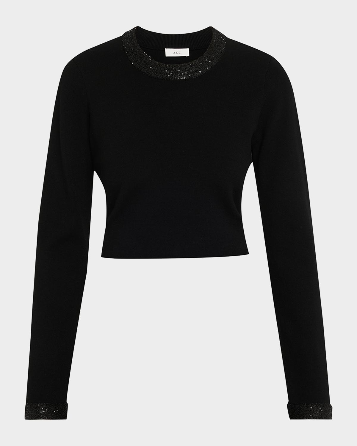 A.L.C. Marley Sequined Long-Sleeve Crop Top