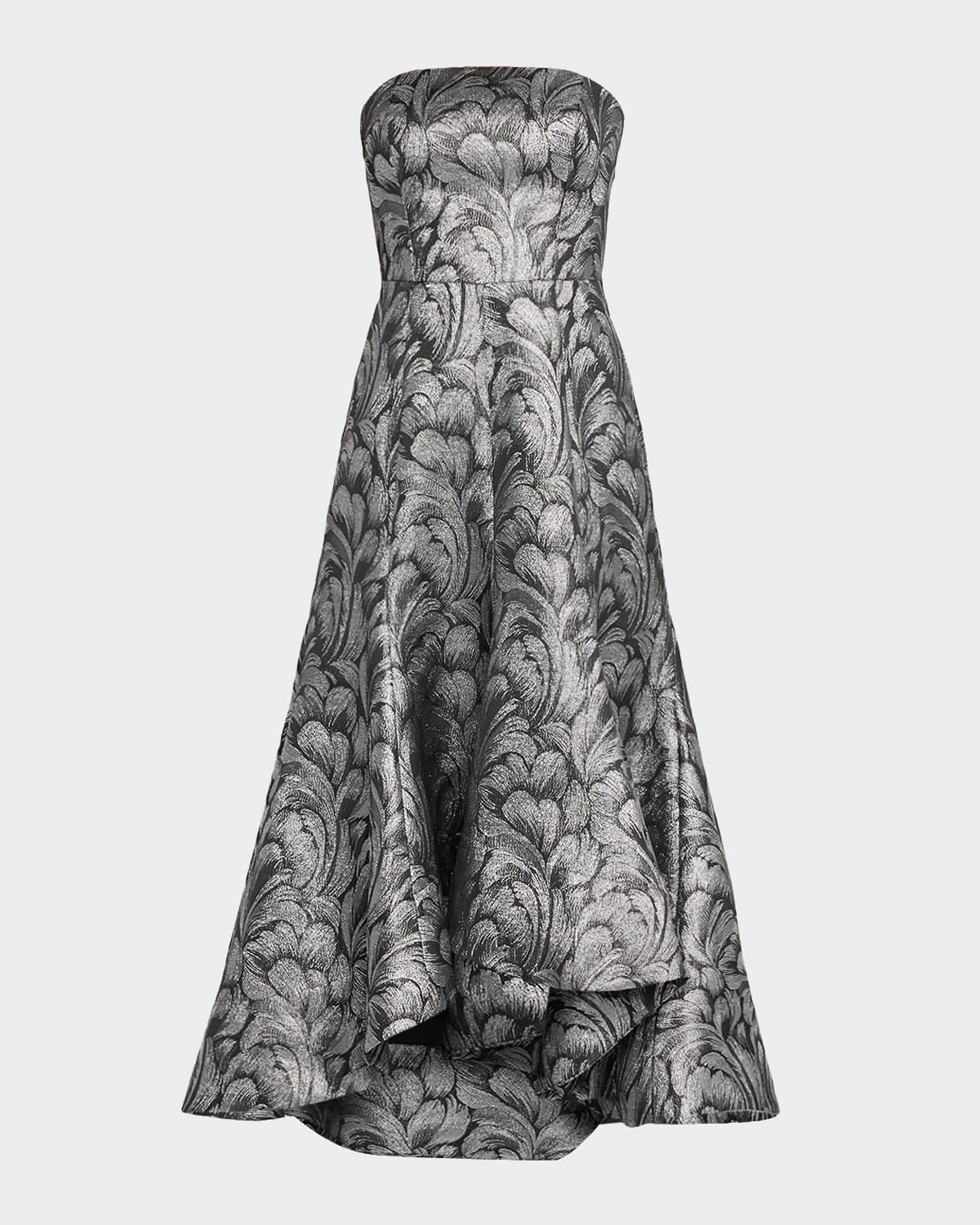 Milly Diana Strapless High-Low Metallic Jacquard Gown