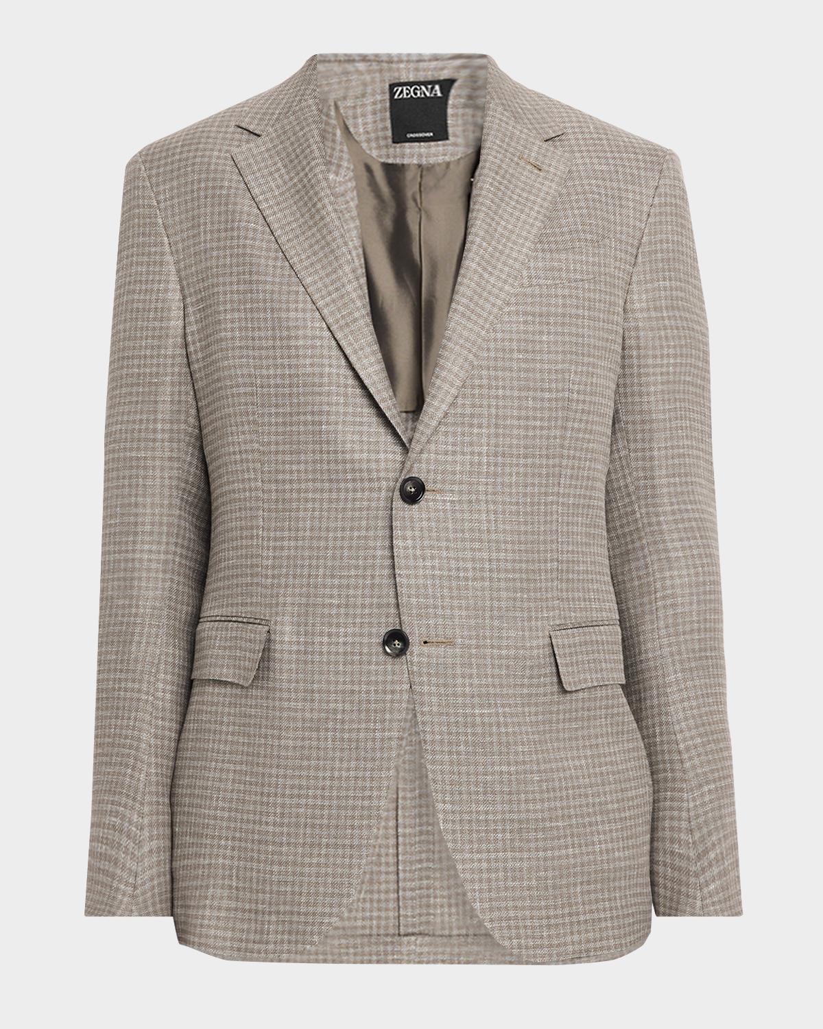 Men & apos;s Linen and Wool Check Single-Breasted Jacket