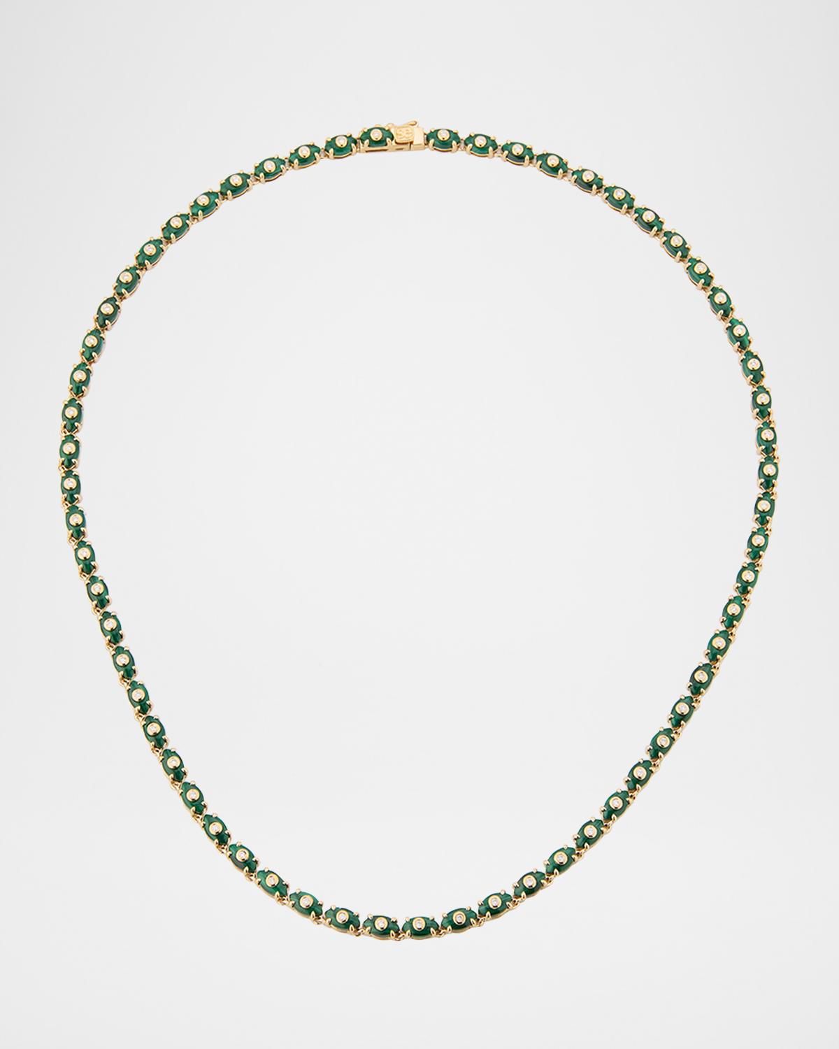 Tiny Carved Malachite Evil Eye Necklace with Diamonds