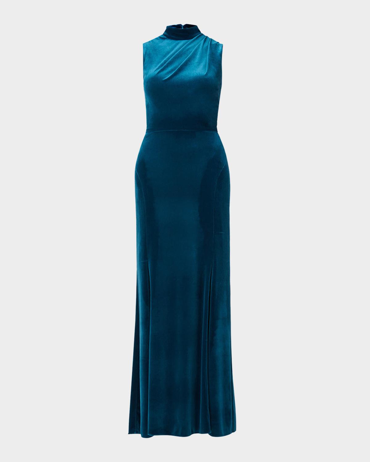 Shoshanna Lorelei Sleeveless Mock-Neck Velvet Gown