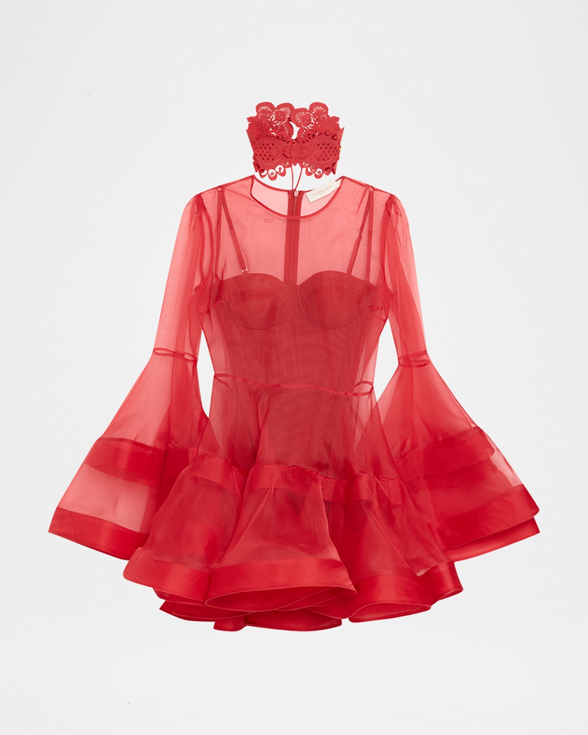 Zimmermann Rebellion Lantern Mini Dress In Red