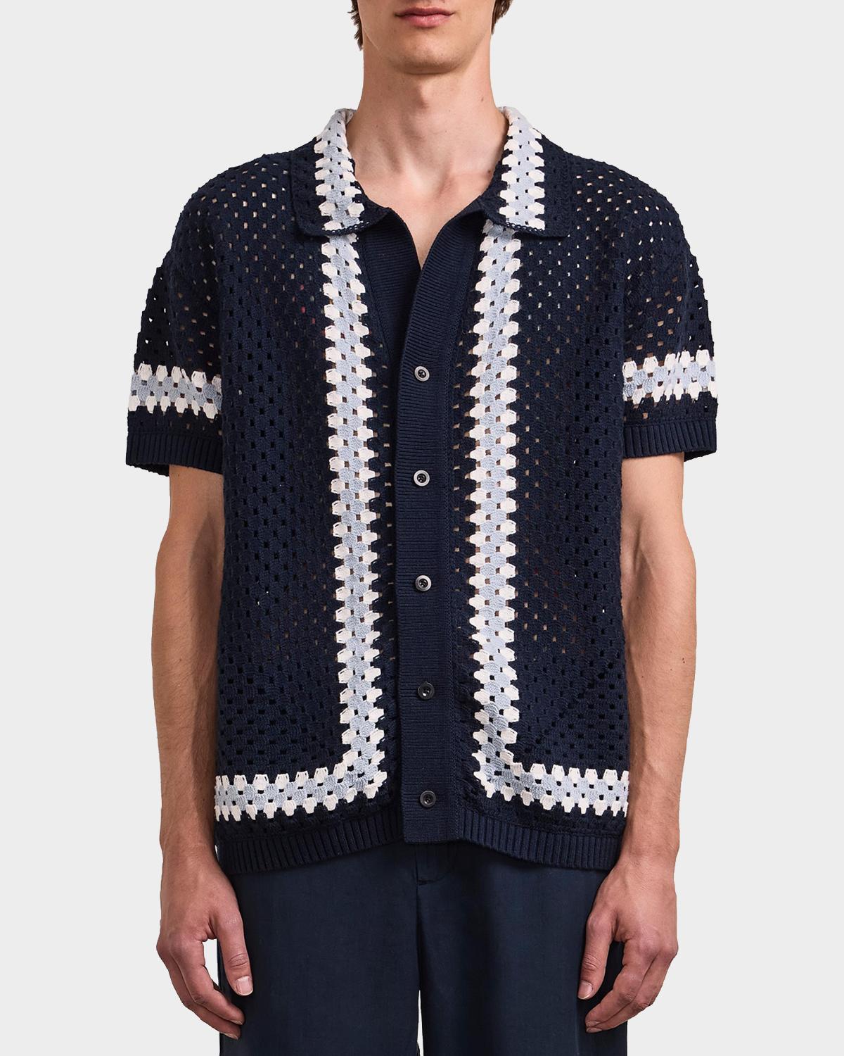 Frescobol Carioca Men's Marques Cotton Crochet Camp Shirt
