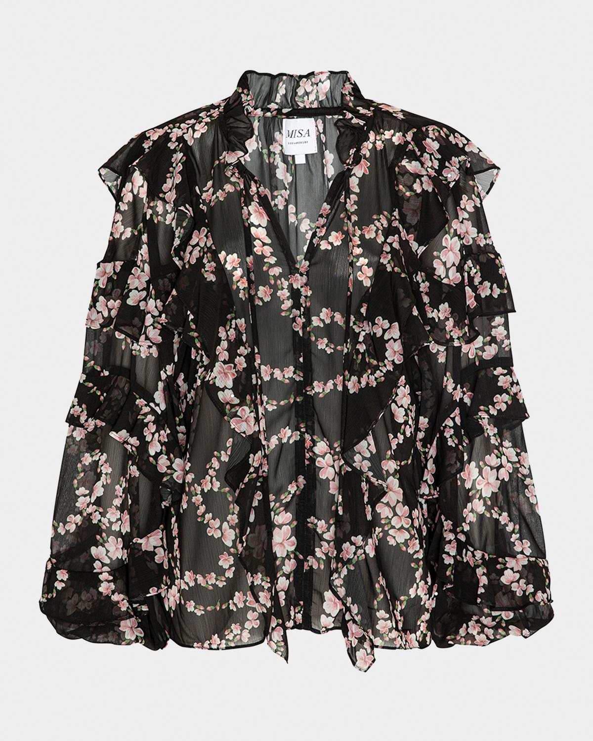 MISA Los Angeles Lupe Chained Blossom Ruffled Chiffon Blouse