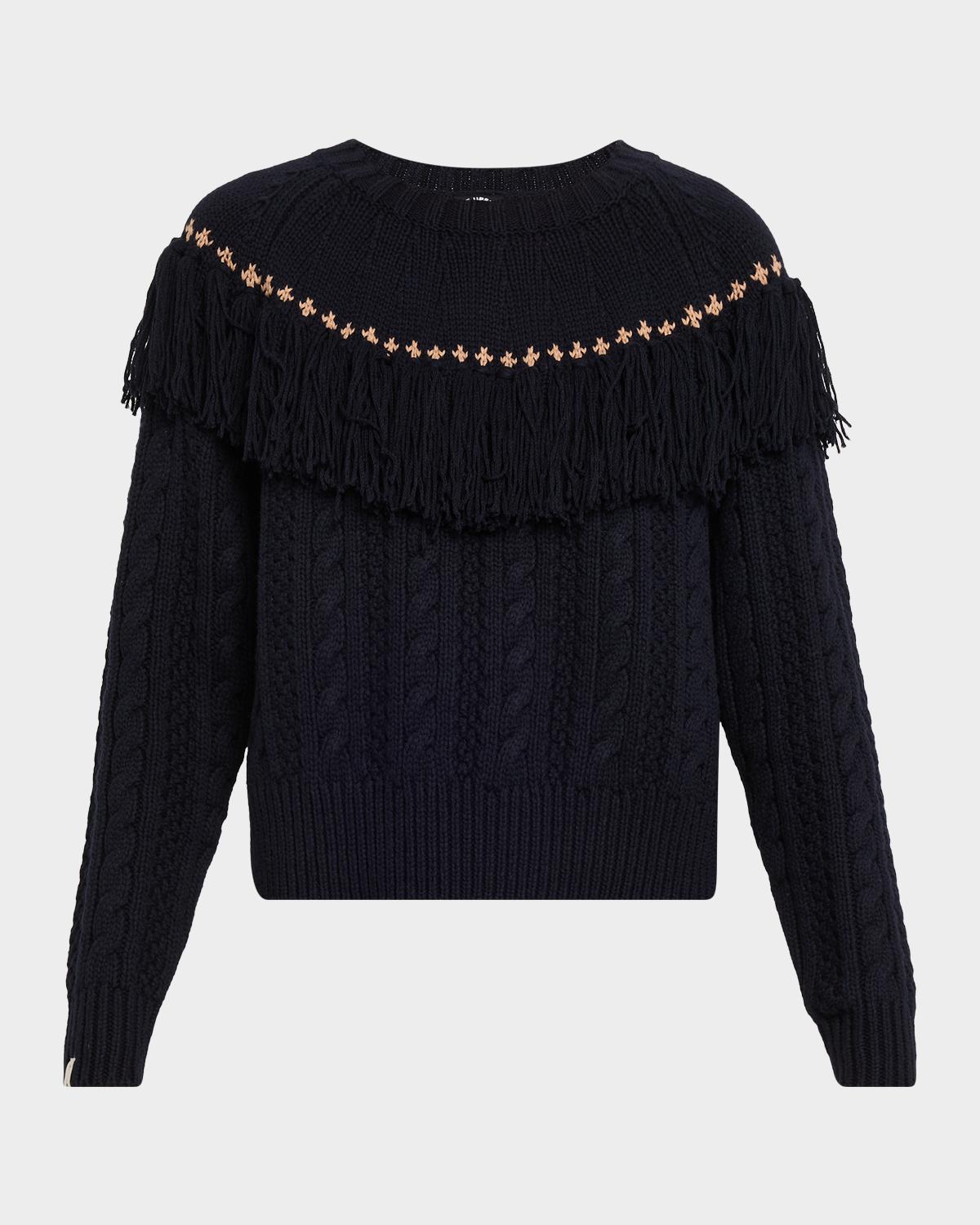 The Upside Clara Tassel Cable Knit Crewneck Sweater
