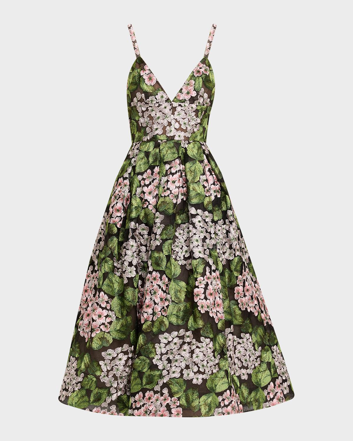 Bronx Banco Eden Pleated Floral-Embroidered Midi Dress