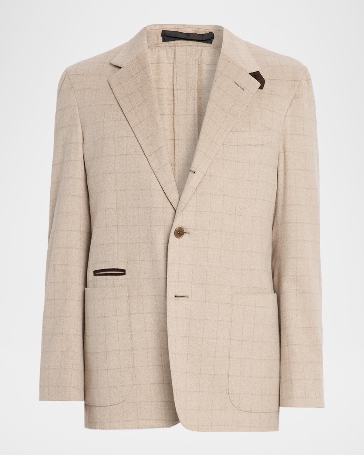 dunhill Men's Suede-Trim Cashmere Windowpane Sport Coat
