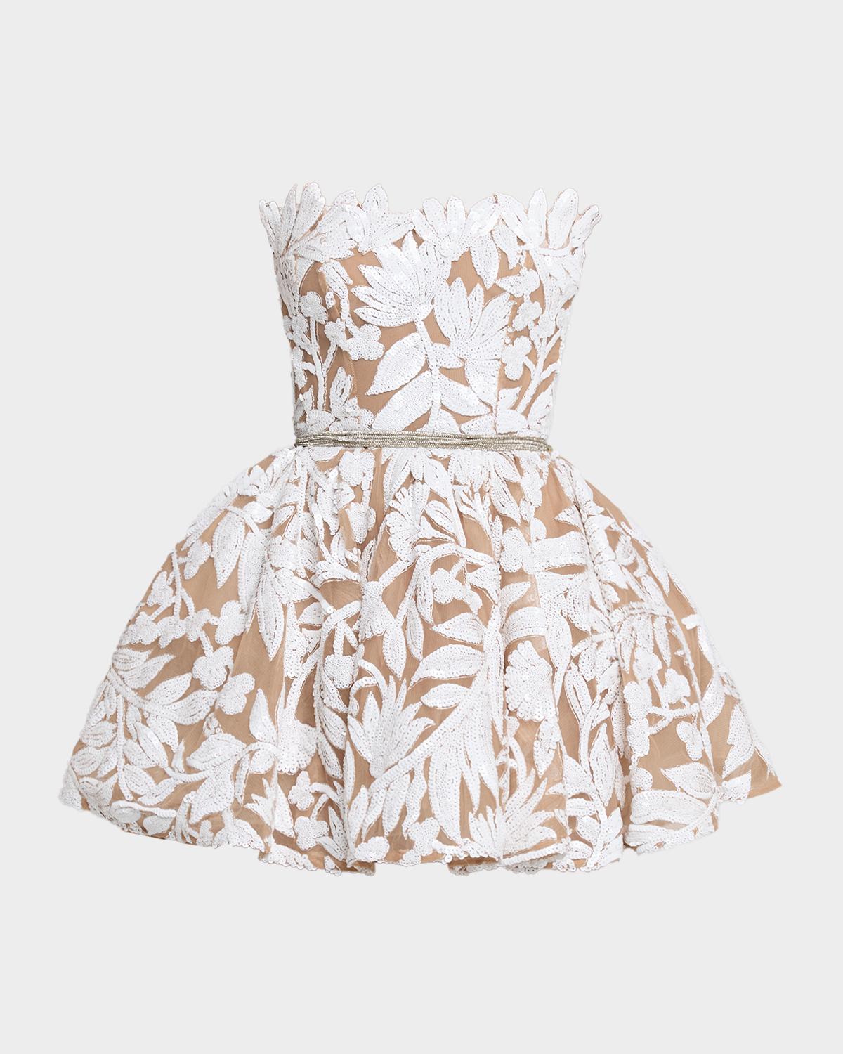 Bronx Banco Chloe Strapless Sequin Floral Corset Mini Dress