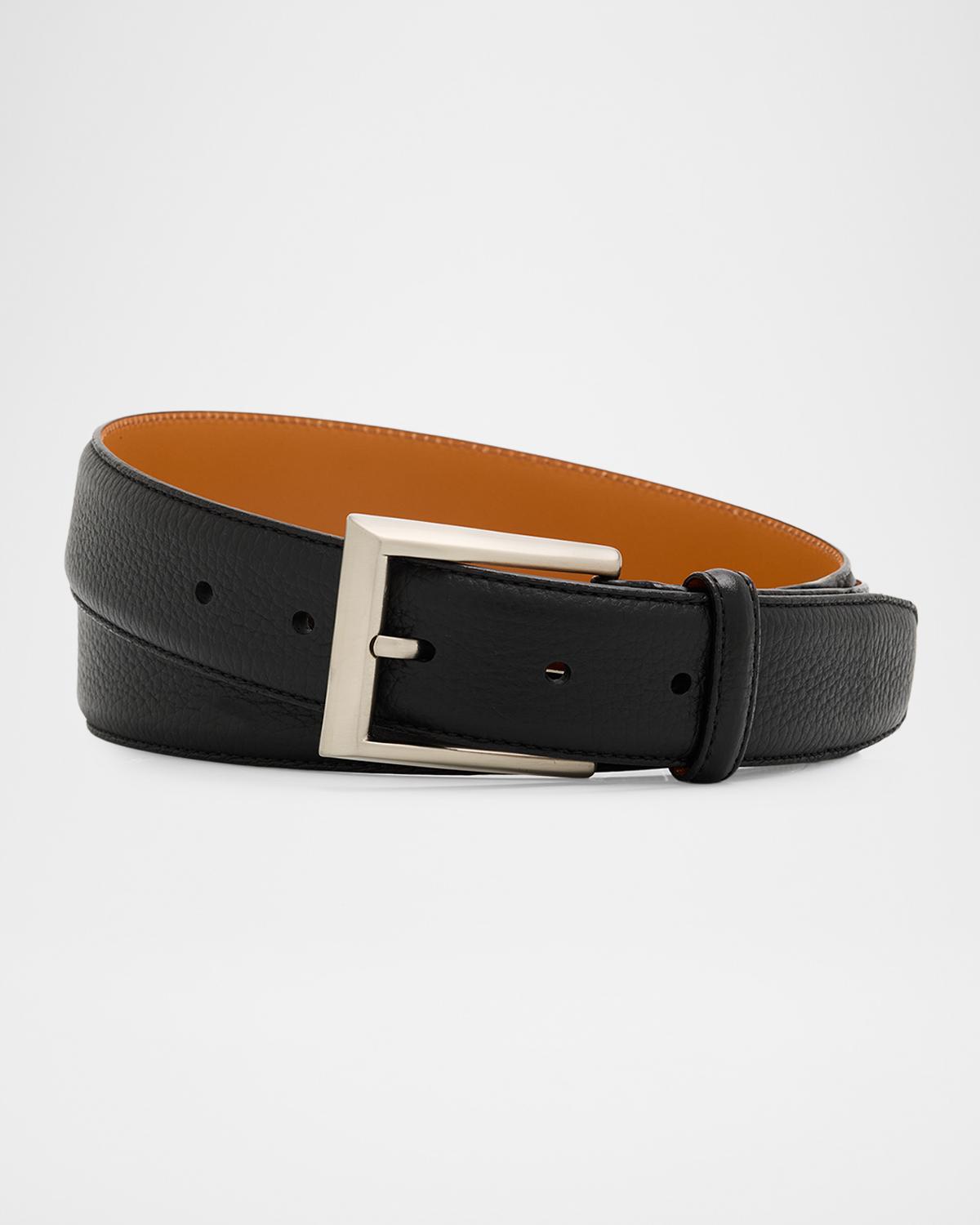 Magnanni Men's Rocas Rectangle-Buckle Grained Leather Belt