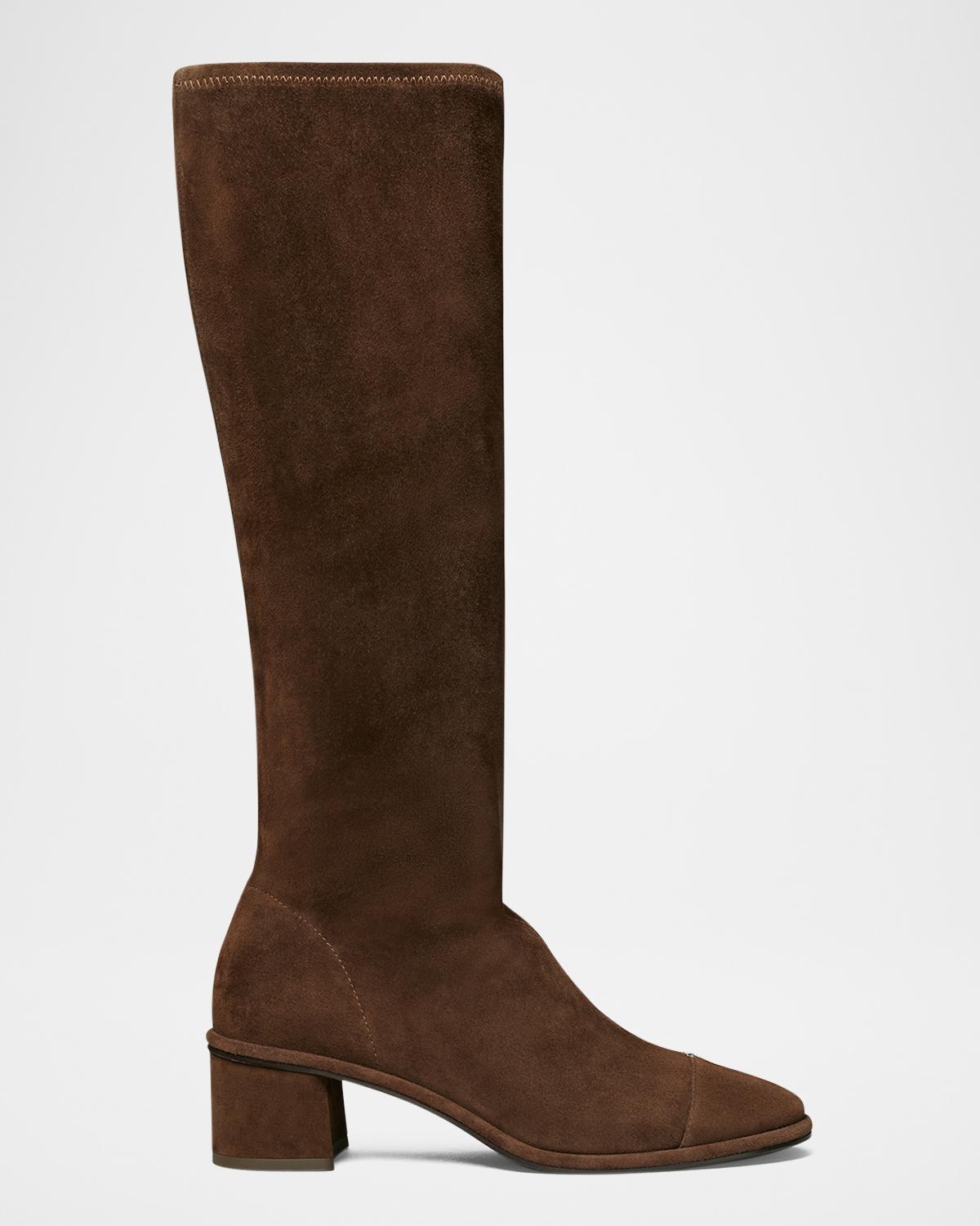 Cap-Toe Suede Knee-High Boots