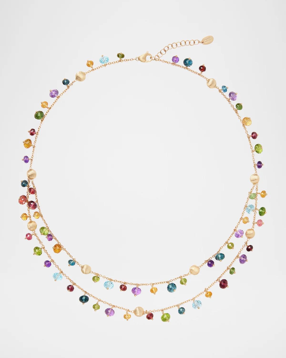 Africa 18K Yellow Gold 2-Strand Mixed Gemstone Necklace