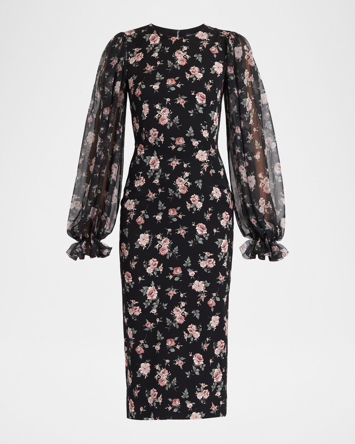 Dolce & Gabbana Vintage Roses-Print Charmeuse Midi Dress