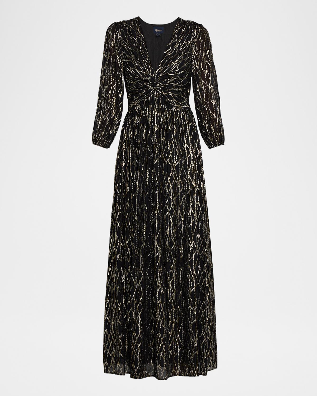 Shoshanna Rosalie Metallic Twist-Front Maxi Dress