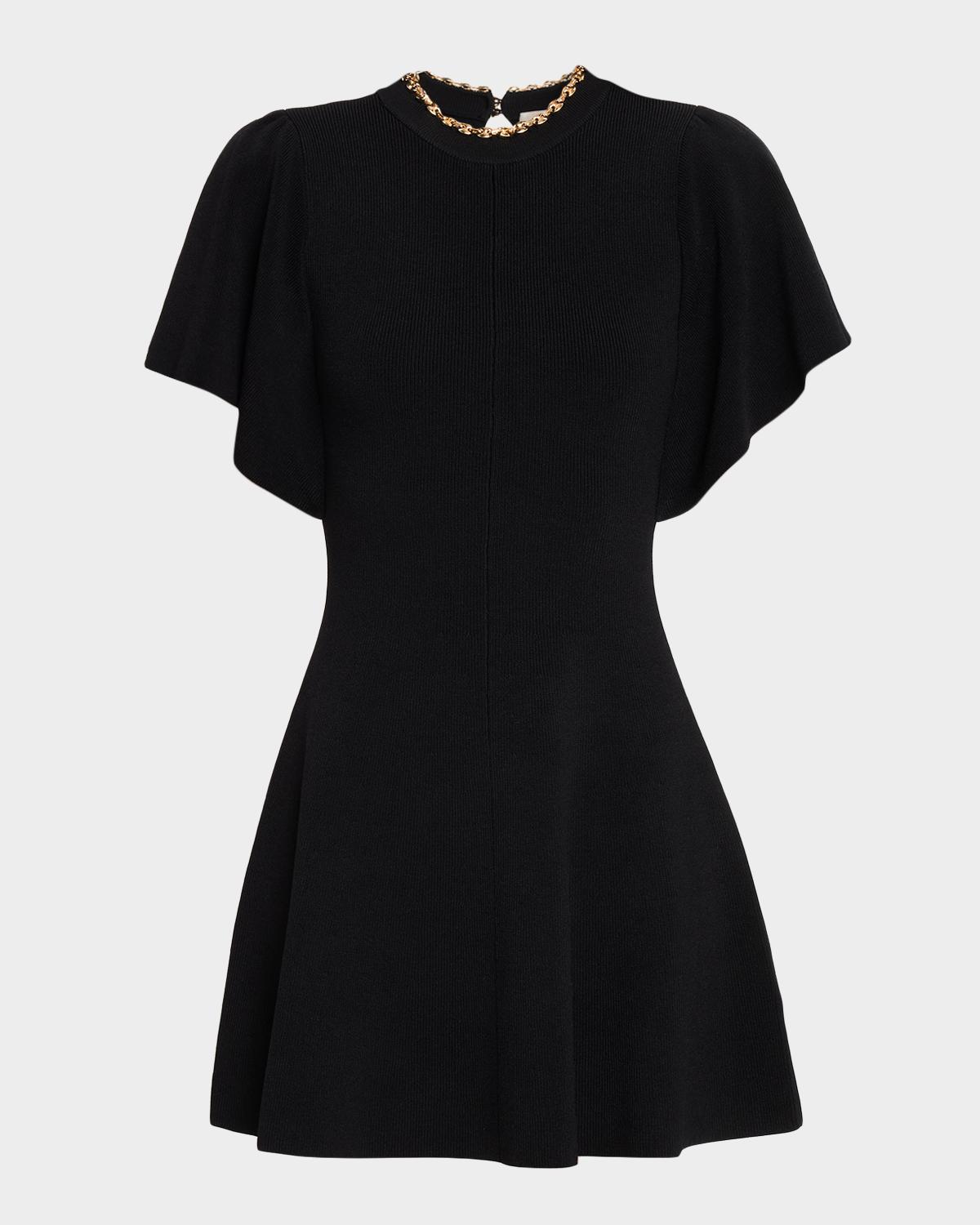 Shoshanna Aura Chain-Trim Rib Knit Mini Dress