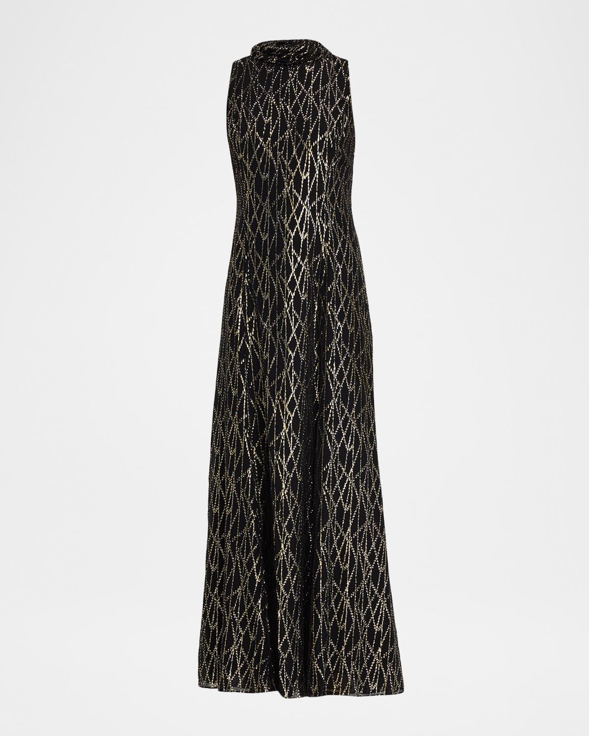 Shoshanna Flora Metallic Mock-Neck Maxi Dress
