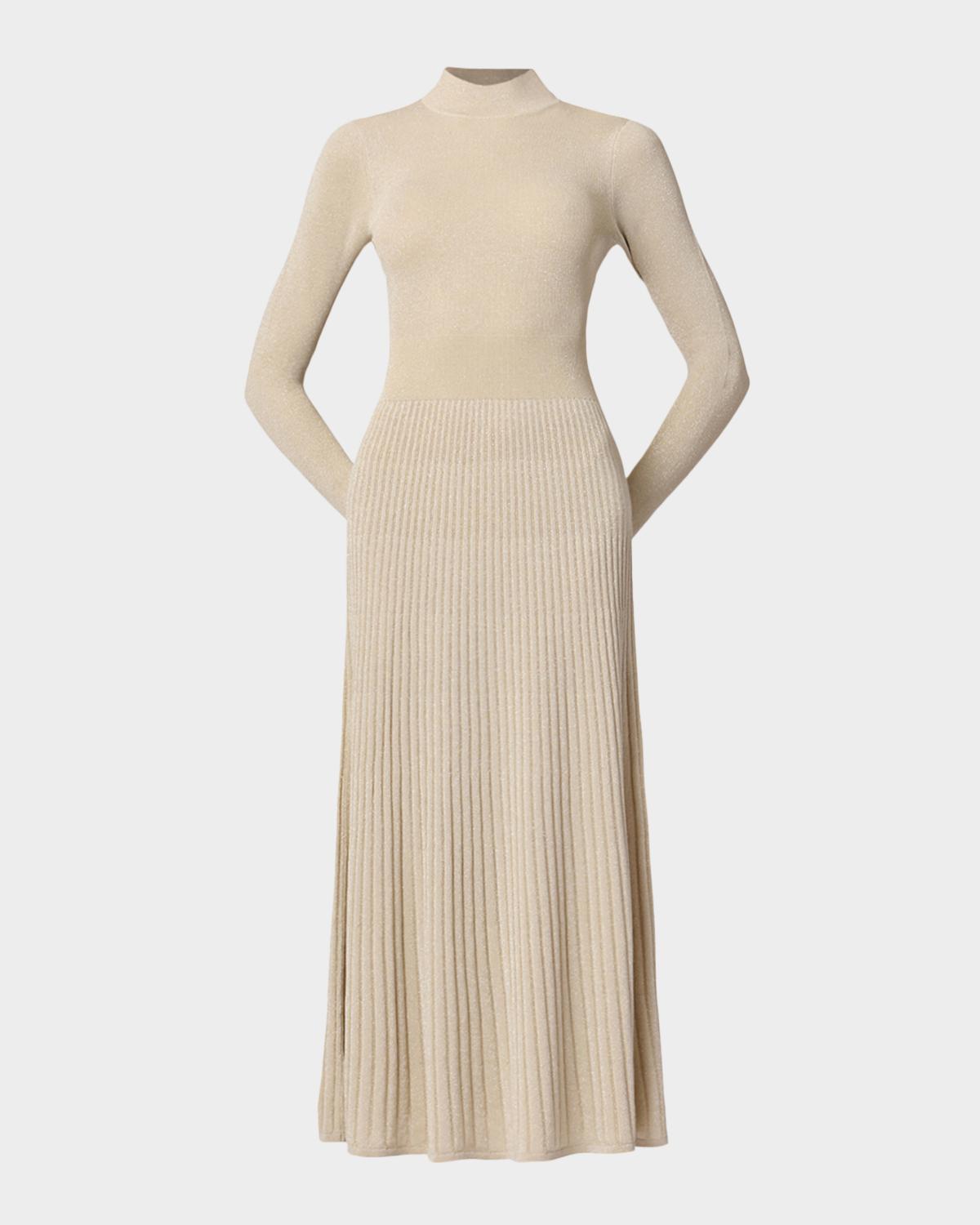 Shoshanna Autumn Mock-Neck Shimmer Knit Midi Dress