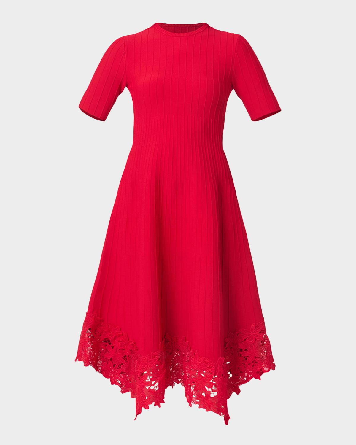 Shoshanna Shailene Knit Lace-Trim Midi Dress
