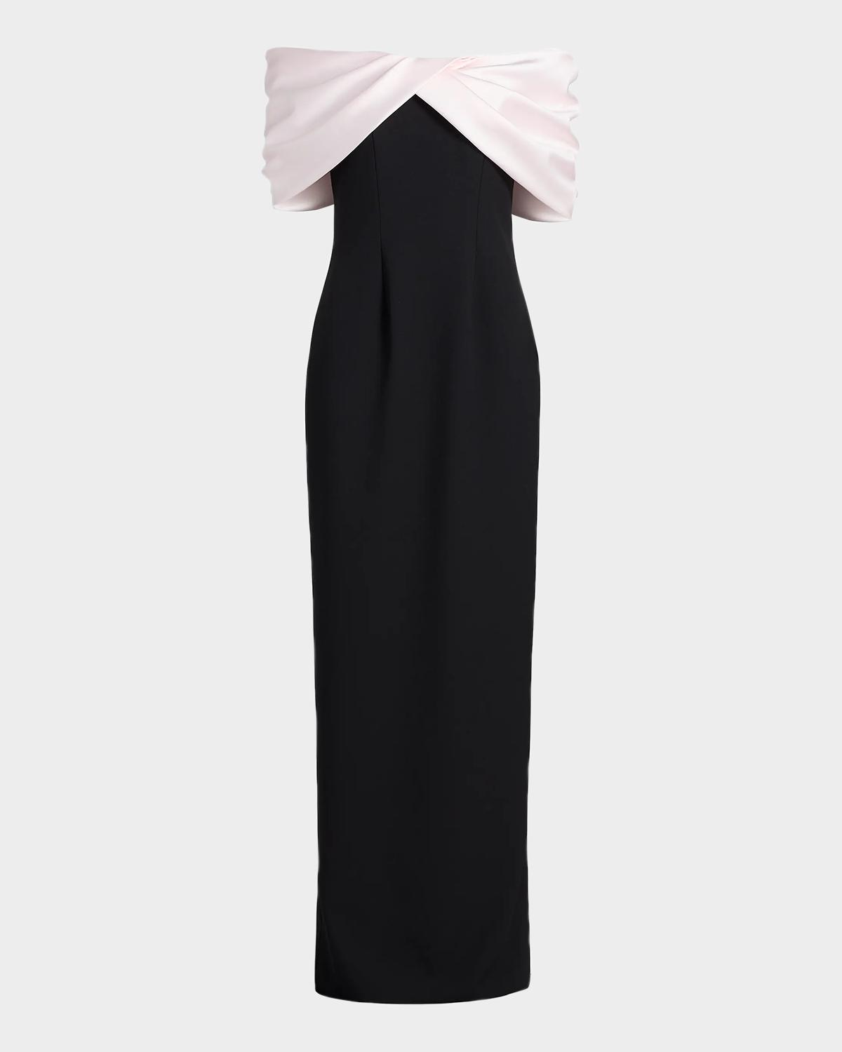 Pamella Roland Mikado Off-The-Shoulder Crepe Column Gown