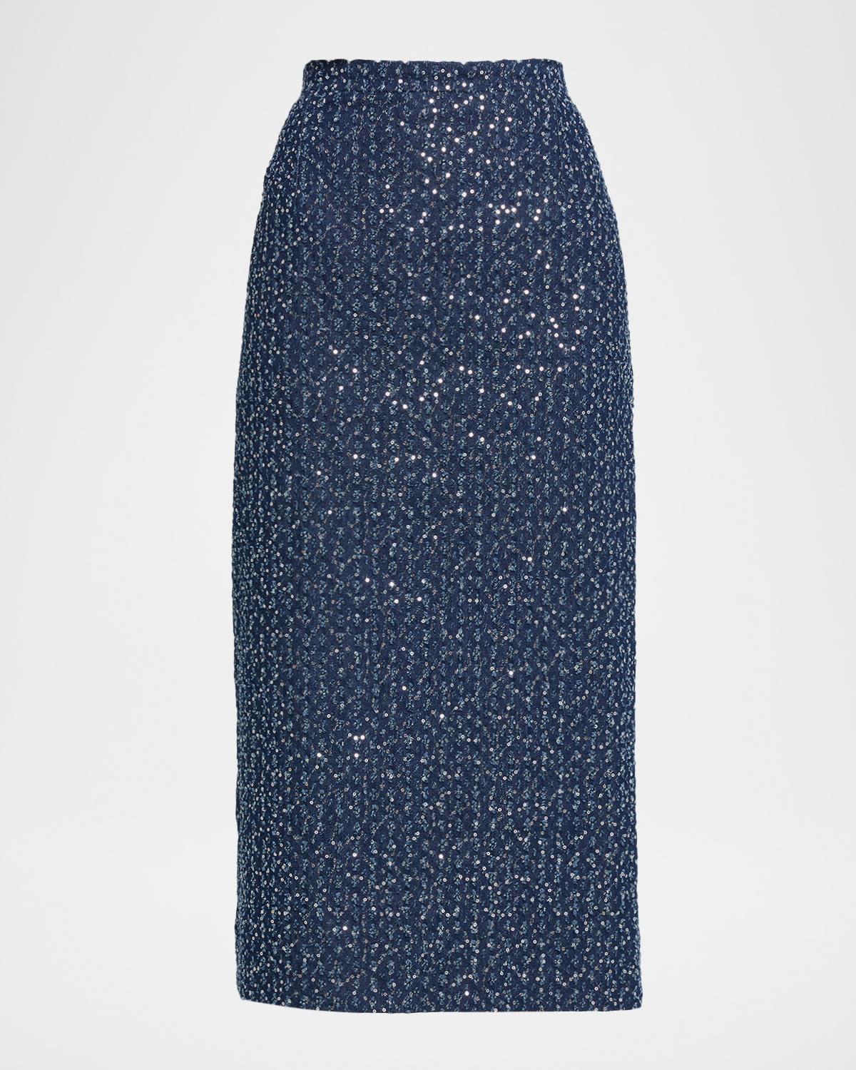 Michael Kors Collection Sequin Straight Cotton Midi Skirt