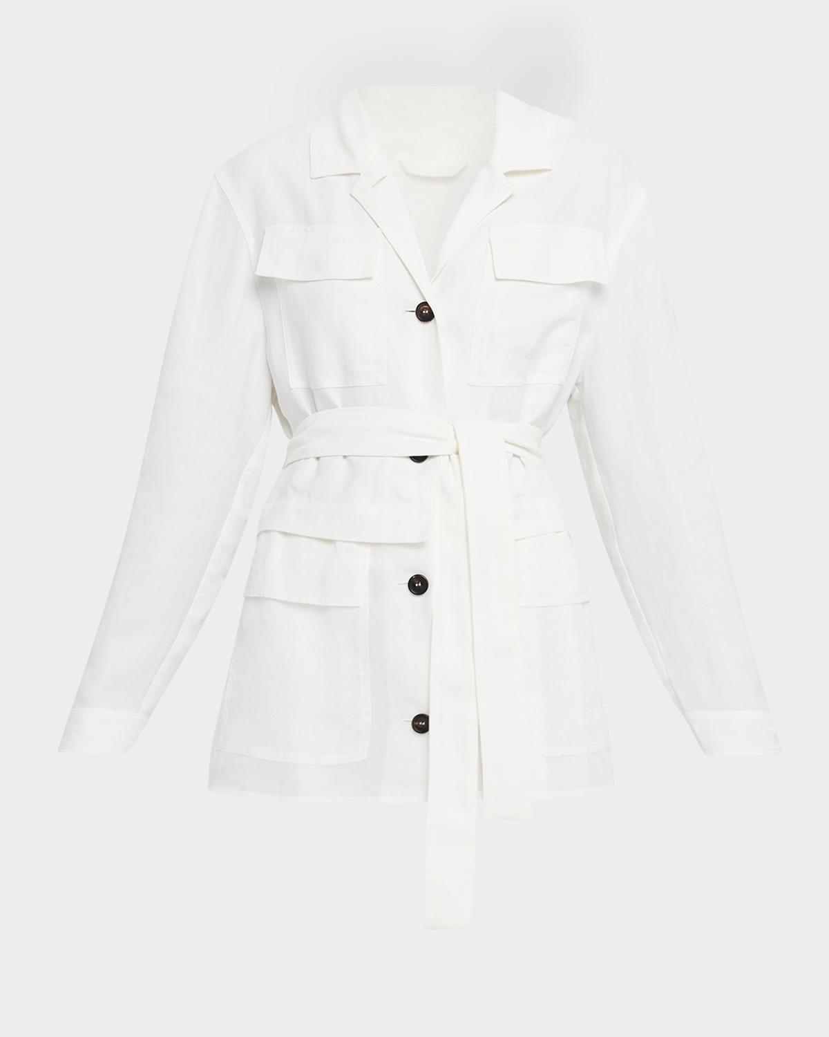 Brunello Cucinelli Mixed-Media Belted Safari Jacket