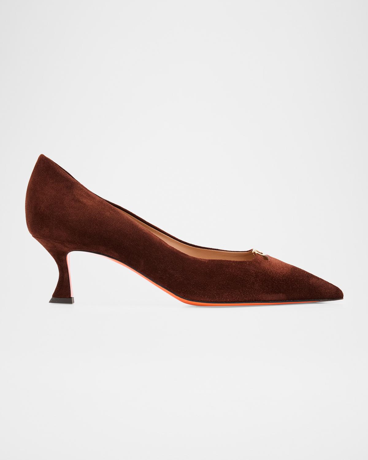 Santoni 55mm Sabine Suede Buckle Pumps