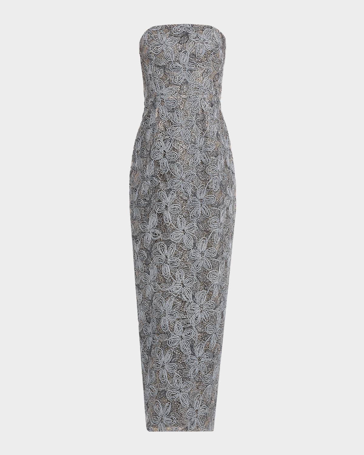 Milly Meredith Strapless Embroidered Column Gown