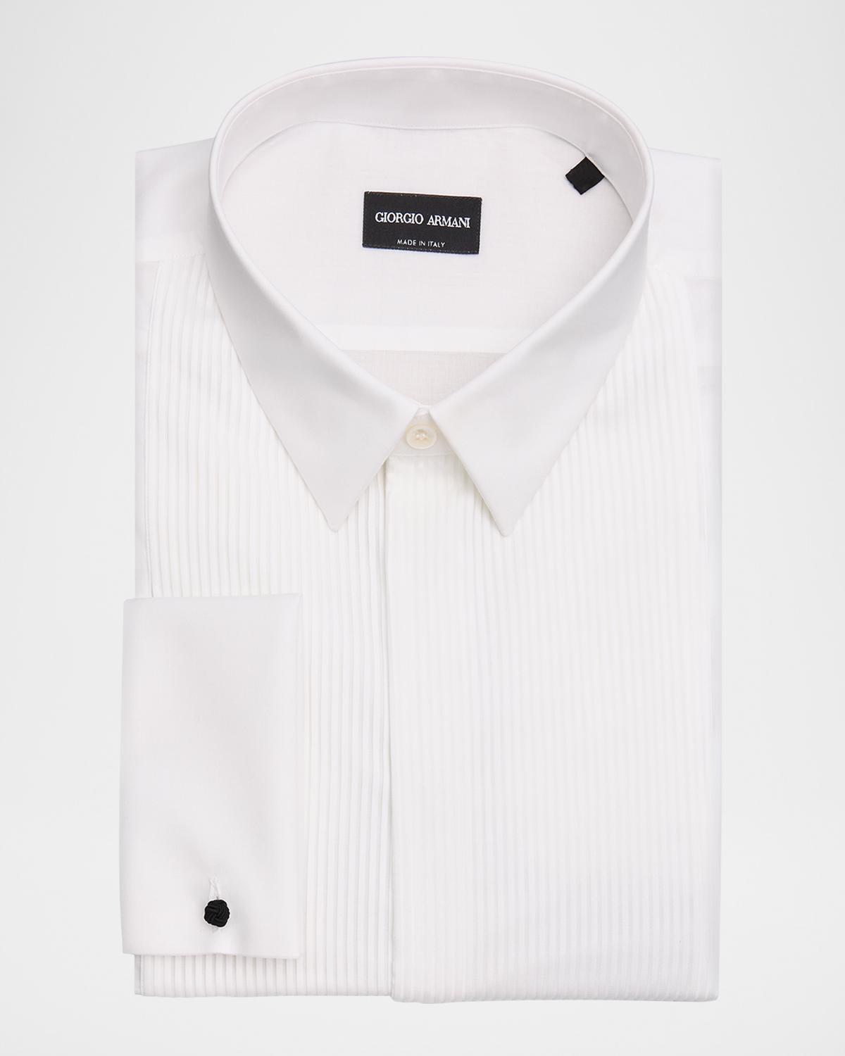 Giorgio Armani Men's Pleated-Bib Cotton Tuxedo Shirt