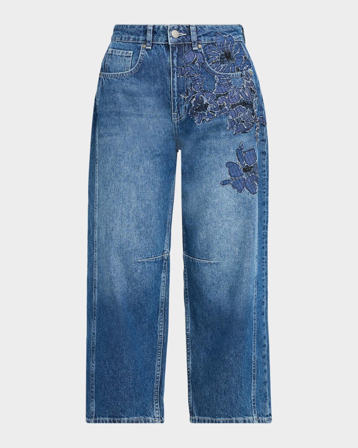 JBQ Archie Floral Embroidered Cropped Jeans