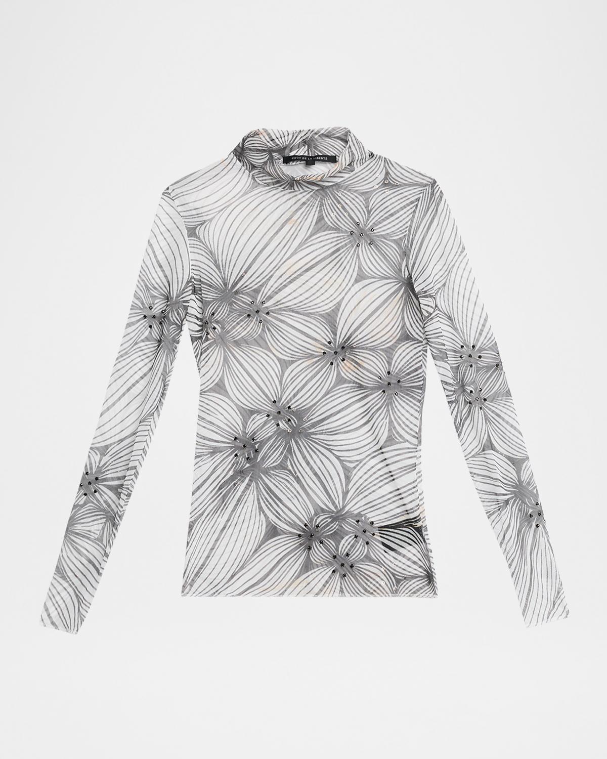 Coût De La Liberté Natasha Printed Mesh Turtleneck