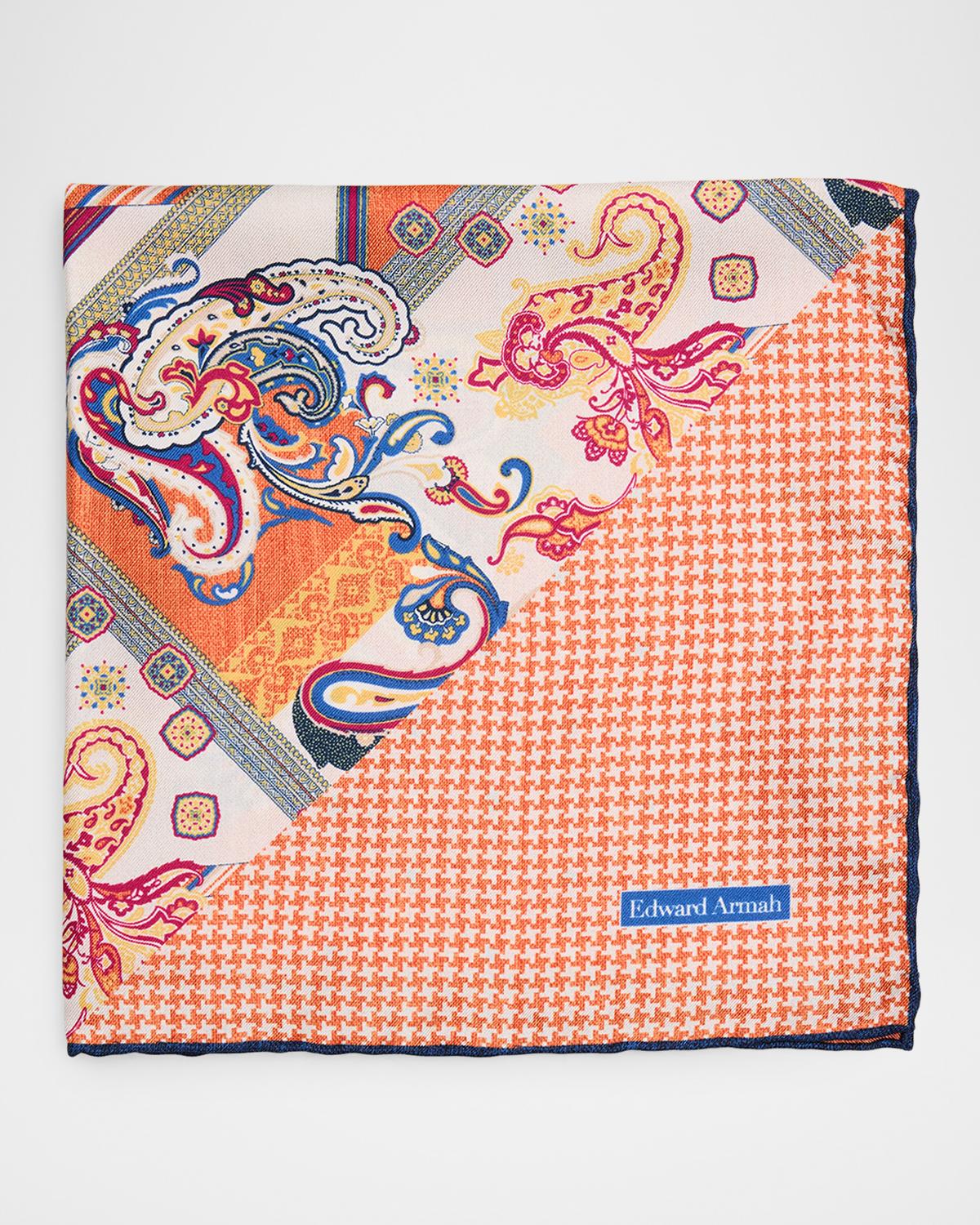 Edward Armah Men's Double-Printed Silk Hand-Rolled Pocket Square