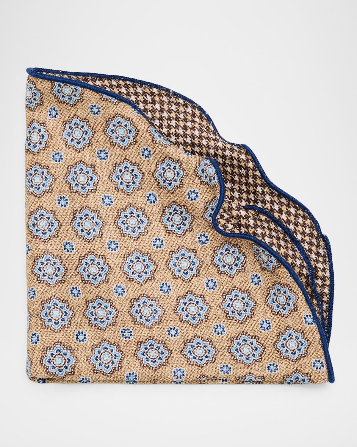 Edward Armah Men's Reversible Houndstooth to Medallion Silk Pocket Circle
