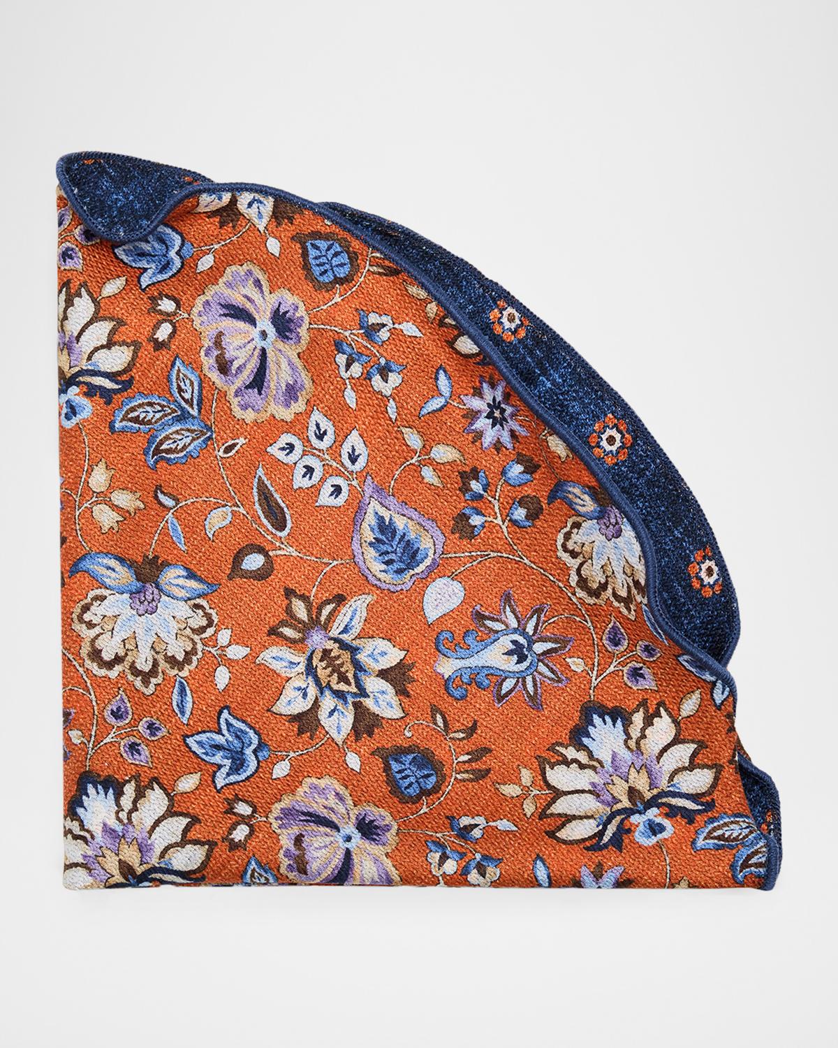 Edward Armah Men's Reversible Floral to Medallion Silk Pocket Circle