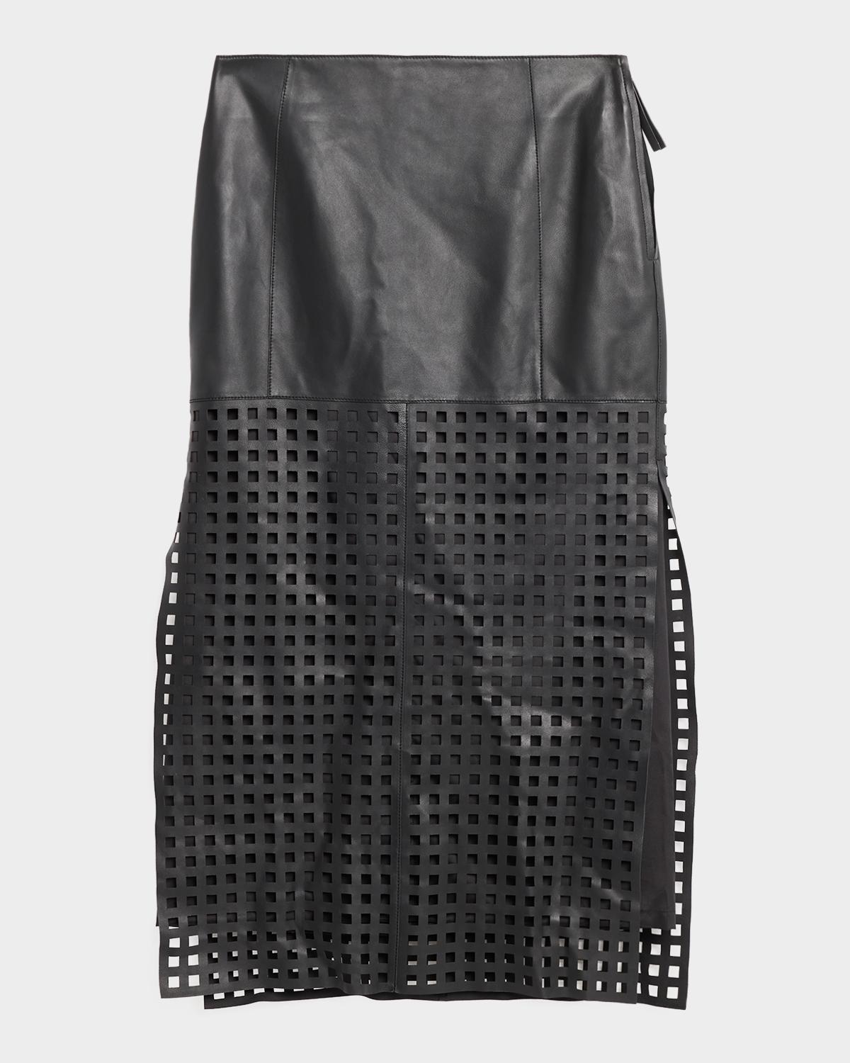 Cutout Leather Midi Skirt