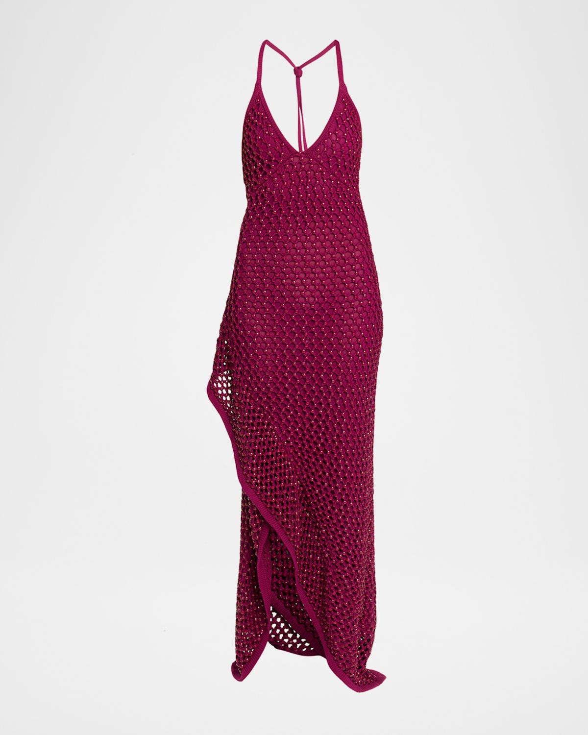 Diotima Riki Crystal Crochet Knit Halter Maxi Dress