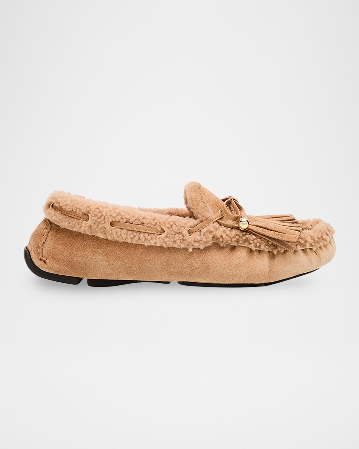 Jimmy Choo Manon Velvet Suede Loafers with Shearling