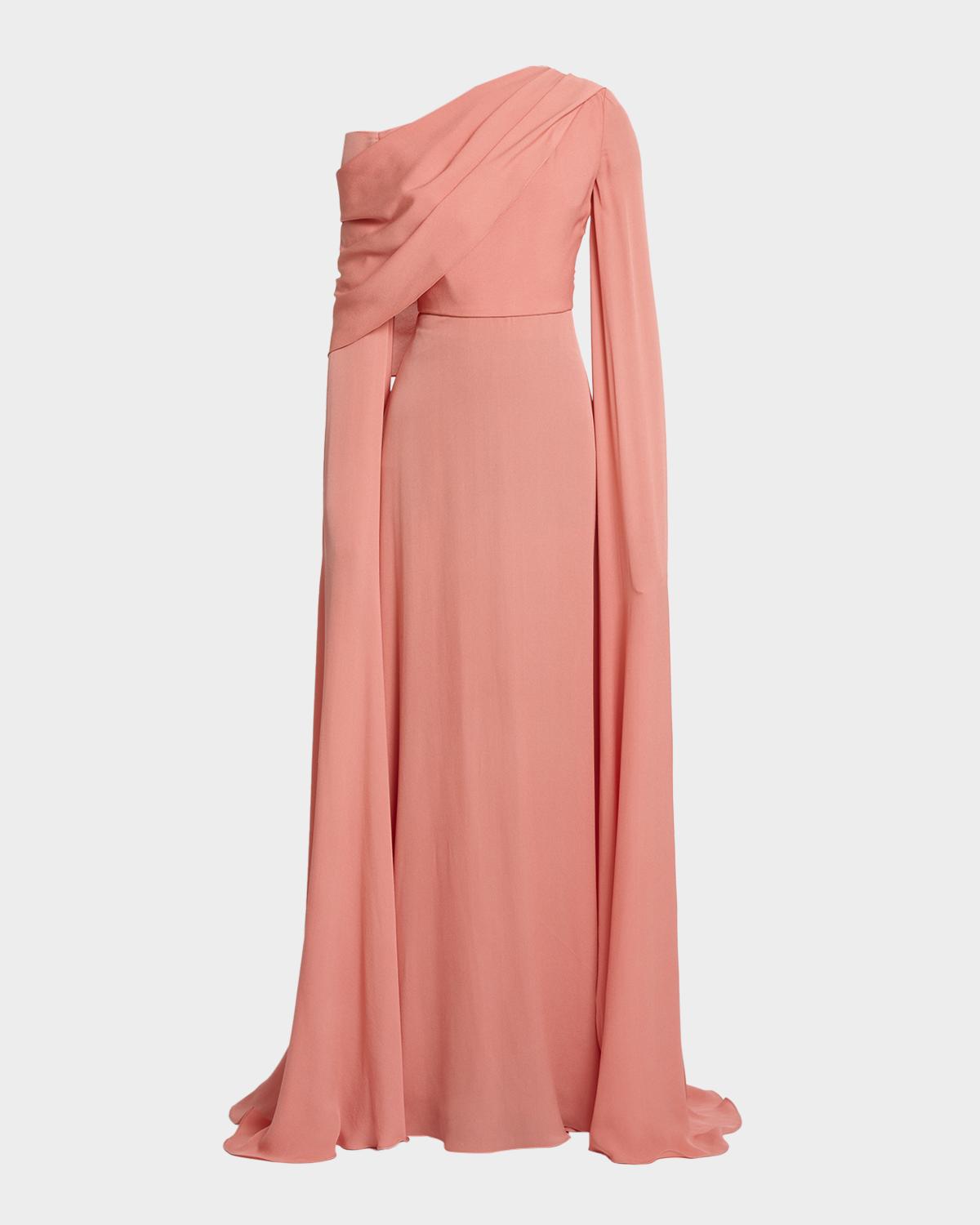Elie Saab Off-The-Shoulder Split-Sleeve Silk Double Georgette Gown